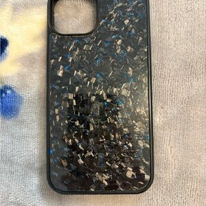 Carbon fiber Black Phone Case with Blue Fleck Pattern - Sleek Protective Cover